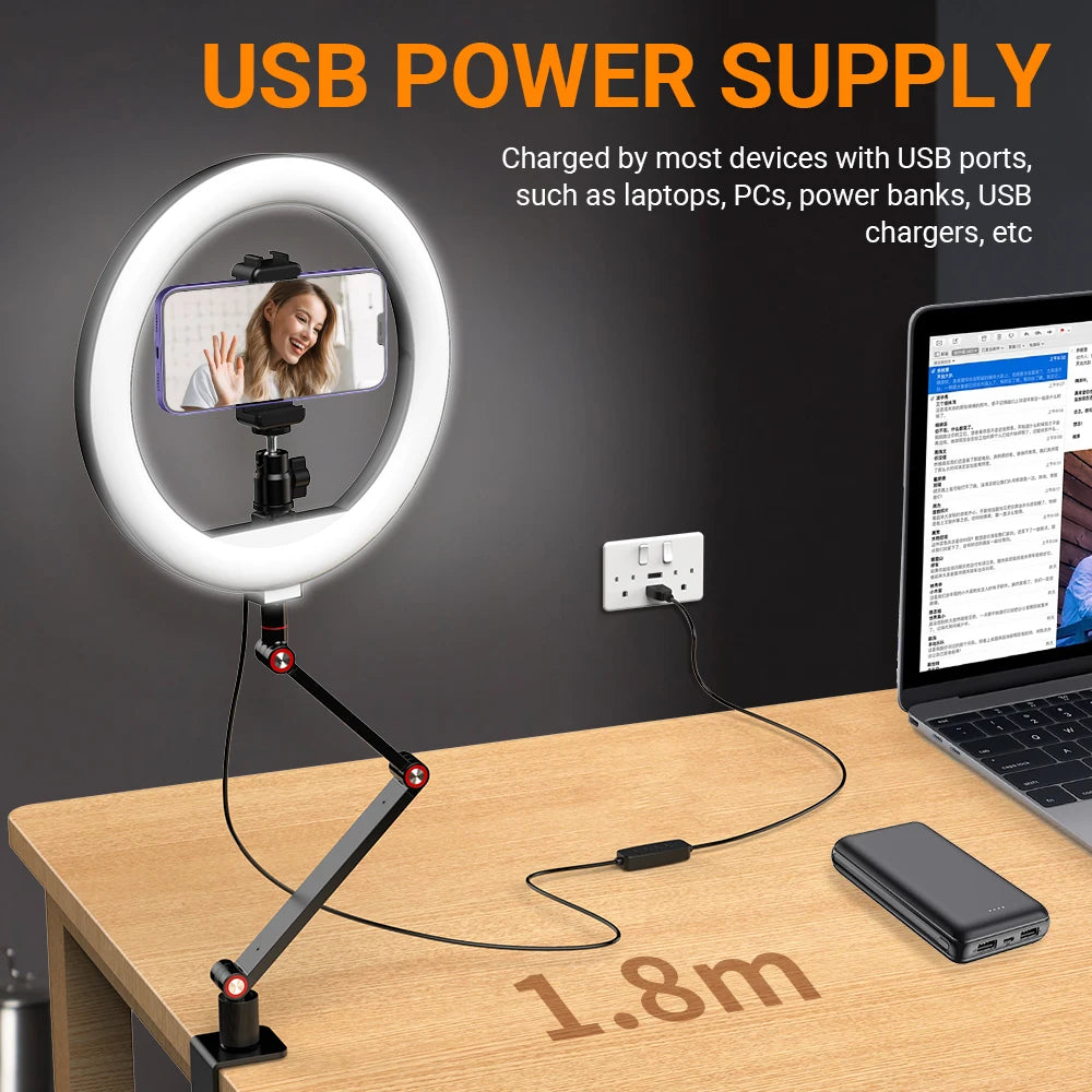 APEXEL Selfie Ring Light Photography Led Rim Of Lamp with Optional Mobile Holder Mounting Tripod Stand Ringlight For Live Video